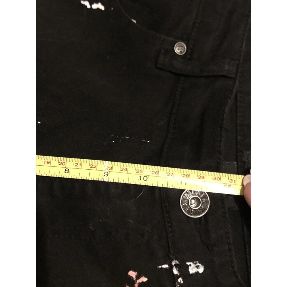 Waimea Men's 38 Skinny Fit Black Splatter Denim Shorts Distressed Fray Hem NWT